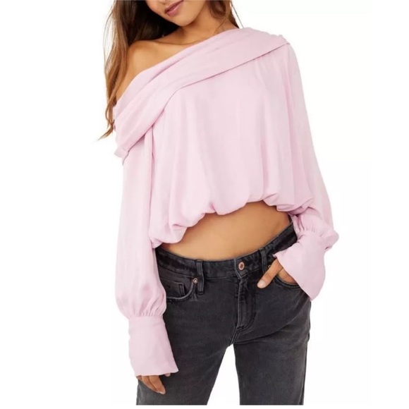 NWT Free People Purple Asymmetrical Long Sleeve Blouse - Picture 2 of 5